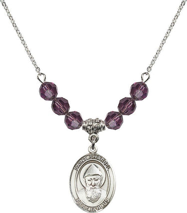 Collar de San Chárbel con piedra natal | 1,9 cm | Cuentas de 6 mm