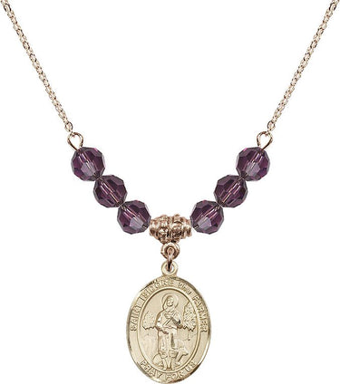 Collar de San Isidro Labrador con piedra natal | 1,9 cm | Cuentas de 6 mm