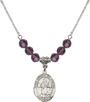 Collar de San Isidro Labrador con piedra natal | 1,9 cm | Cuentas de 6 mm