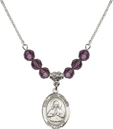 Collar de San Juan María Vianney con piedra de nacimiento | 1,9 cm | Cuentas de 6 mm