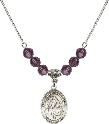Our Lady of Good Counsel Birthstone Necklace | 3/4 inch | 6mm Beads