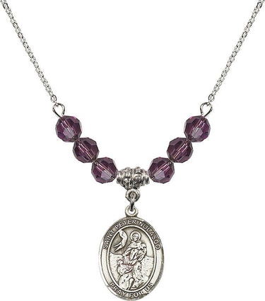 Saint Peter Nolasco Birthstone Necklace | 3/4 inch | 6mm Beads