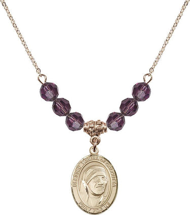 Saint Teresa of Calcutta Birthstone Necklace | 3/4 inch | 6mm Beads