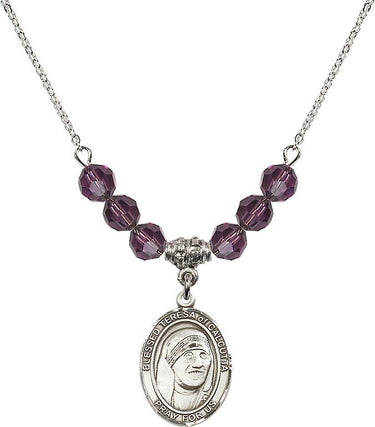 Saint Teresa of Calcutta Birthstone Necklace | 3/4 inch | 6mm Beads