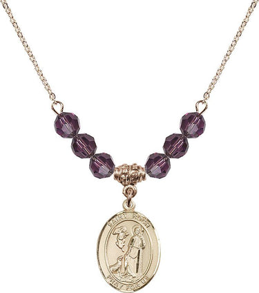 Saint Roch Birthstone Necklace | 3/4 inch | 6mm Beads