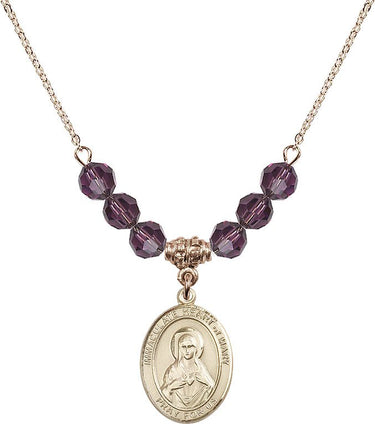 Immaculate Heart of Mary Birthstone Necklace | 3/4 inch | 6mm Beads