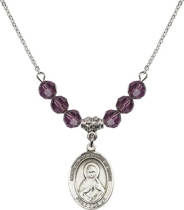 Immaculate Heart of Mary Birthstone Necklace | 3/4 inch | 6mm Beads