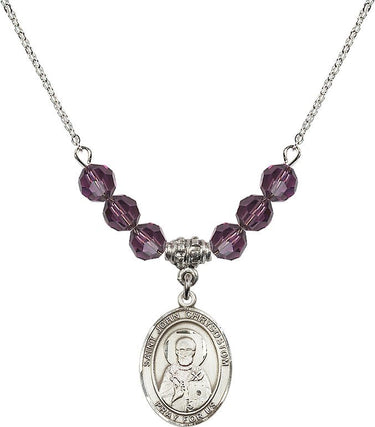 Collar de San Juan Crisóstomo con piedra natal | 1,9 cm | Cuentas de 6 mm