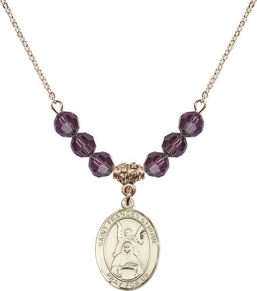 Collar de Santa Francisca de Roma con piedra de nacimiento | 1,9 cm | Cuentas de 6 mm