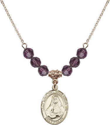 Collar de Santa Rosa Filipina Duchesne con piedra de nacimiento | 1,9 cm | Cuentas de 6 mm