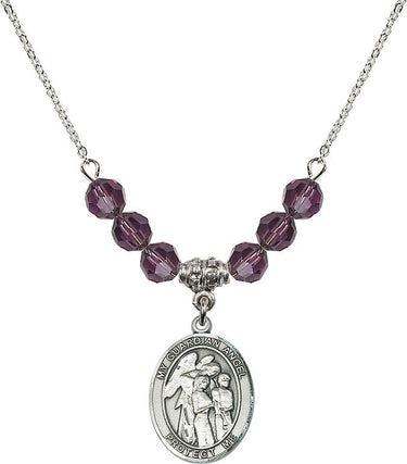 Guardian Angel w/Children Birthstone Necklace | 3/4 inch | 6mm Beads