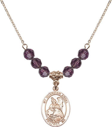 Guardian Angel Protector Birthstone Necklace | 3/4 inch | 6mm Beads