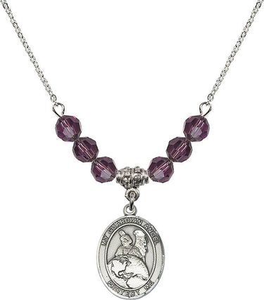 Guardian Angel Protector Birthstone Necklace | 3/4 inch | 6mm Beads