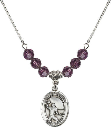 Saint Christopher Football Birthstone Necklace | 3/4 inch | 6mm Beads