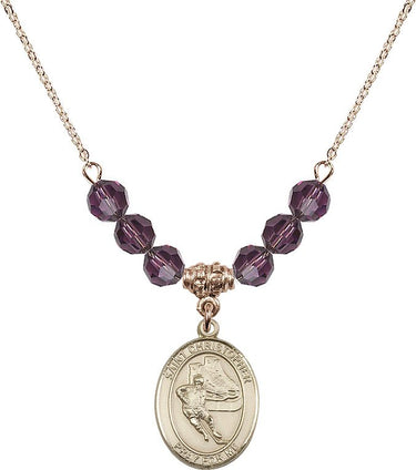 St. Christopher Hockey Birthstone Necklace | 3/4 inch | 6mm Beads
