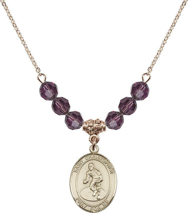 St. Christopher Wrestling Birthstone Necklace | 3/4 inch | 6mm Beads | N30-8508