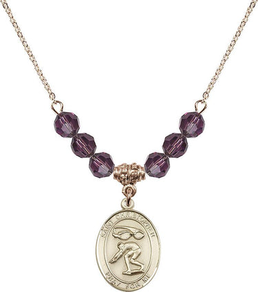 St. Christopher Swimming Birthstone Necklace | 3/4 inch | 6mm Beads | N30-8511