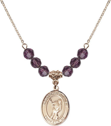 Saint Christopher Lacrosse Birthstone Necklace | 3/4 inch | 6mm Beads