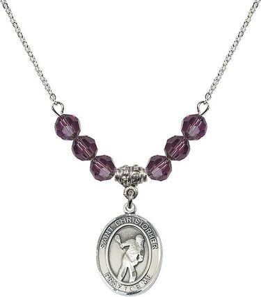 Saint Christopher Lacrosse Birthstone Necklace | 3/4 inch | 6mm Beads