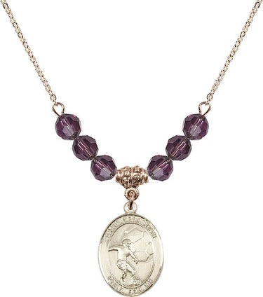 Saint Sebastian Soccer Birthstone Necklace | 3/4 inch | 6mm Beads