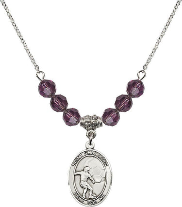 Saint Sebastian Soccer Birthstone Necklace | 3/4 inch | 6mm Beads