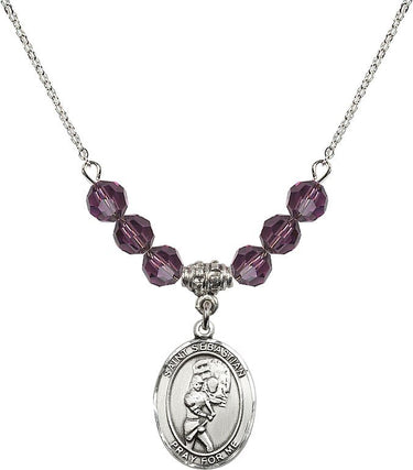 Saint Sebastian Softball Birthstone Necklace | 3/4 inch | 6mm Beads