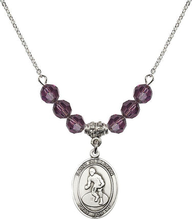 Saint Sebastian Wrestling Birthstone Necklace | 3/4 inch | 6mm Beads