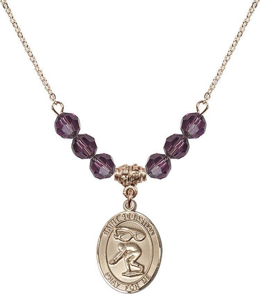 Saint Sebastian Swimming Birthstone Necklace | 3/4 inch | 6mm Beads