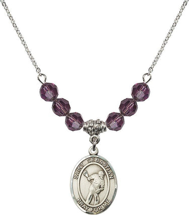 Saint Sebastian Lacrosse Birthstone Necklace | 3/4 inch | 6mm Beads