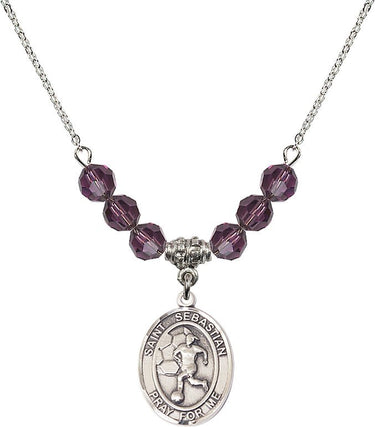 Saint Sebastian Women's Soccer Birthstone Necklace | 3/4 inch | 6mm Beads