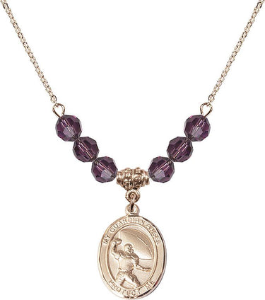 Guardian Angel Football Birthstone Necklace | 3/4 inch | 6mm Beads