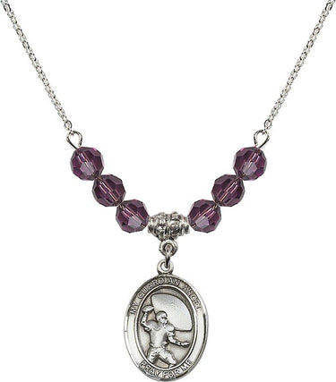 Guardian Angel Football Birthstone Necklace | 3/4 inch | 6mm Beads