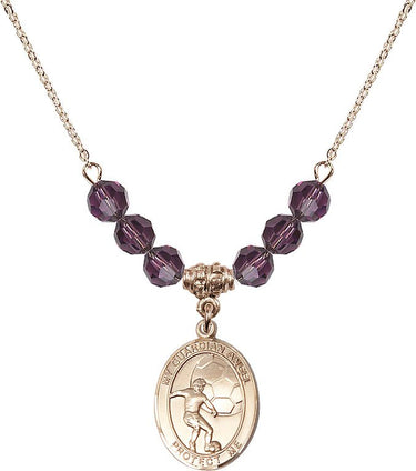 Guardian Angel Soccer Birthstone Necklace | 3/4 inch | 6mm Beads