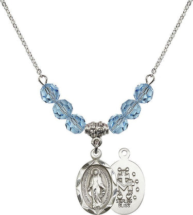 Sterling Miraculous Medal Birthstone Necklace | 3/4 inch | 6mm Beads | N30-0612M