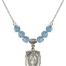Miraculous Medal Birthstone Necklace | 5/8 inch | 6mm Beads  Aqua Sterling Silver