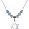 Star of David Birthstone Necklace | 7/8 inch | 6mm Beads  Aqua Sterling Silver