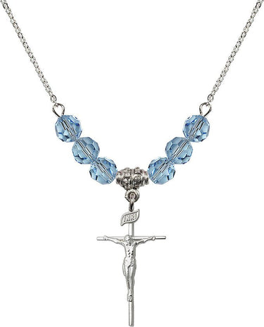 Sterling Crucifix Birthstone Necklace | 1 inch | 6mm Beads