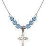 Cross Birthstone Necklace | 7/8 inch | 6mm Beads  Aqua Sterling Silver