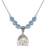 Saint Francis de Sales Birthstone Necklace | 3/4 inch | 6mm Beads  Aqua Sterling Silver