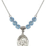 Saint Francis de Sales Birthstone Necklace | 3/4 inch | 6mm Beads  Aqua Sterling Silver