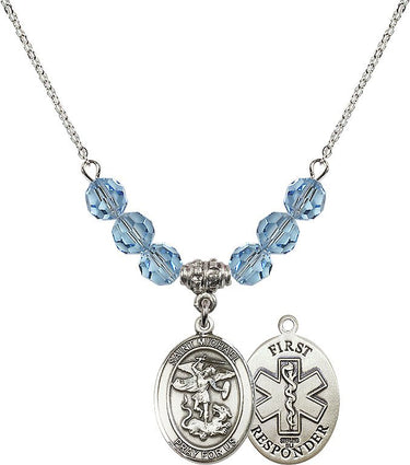 Saint Michael the Archangel 1st Responder Birthstone Necklace | 3/4 inch | 6mm Beads