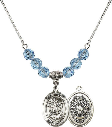Saint Michael the Archangel Policeman Birthstone Necklace | 3/4 inch | 6mm Beads