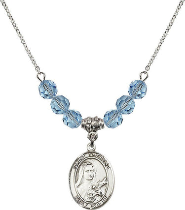 Collar de santa Teresa de Lisieux con piedra de nacimiento | 1,9 cm | Cuentas de 6 mm