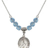 Saint Anthony Mary Claret Birthstone Necklace | 3/4 inch | 6mm Beads  Aqua Sterling Silver