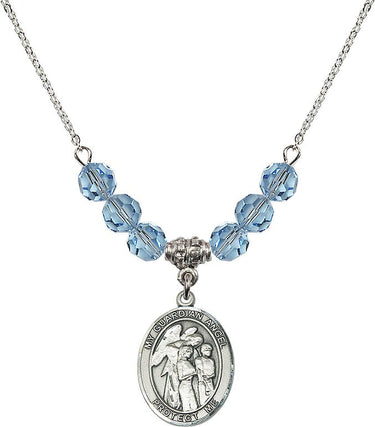 Guardian Angel w/Children Birthstone Necklace | 3/4 inch | 6mm Beads