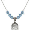 Saint Christopher Birthstone Necklace | 3/4 inch | 6mm Beads  Aqua Sterling Silver