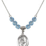 Saint Christopher Birthstone Necklace | 3/4 inch | 6mm Beads  Aqua Sterling Silver