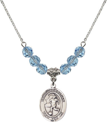Saint Sebastian Women's Soccer Birthstone Necklace | 3/4 inch | 6mm Beads