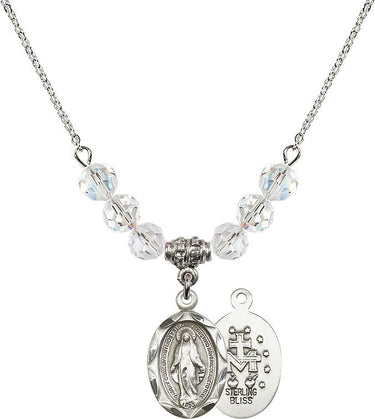 Sterling Miraculous Medal Birthstone Necklace | 3/4 inch | 6mm Beads | N30-0612M