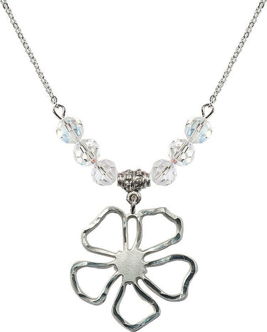 Five Pedal Flower Birthstone Necklace | 1 inch | 6mm Beads